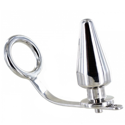Anel peniano METAL HARD com plug anal de aço cirúrgico, ideal para prazer duplo e ereções intensas.