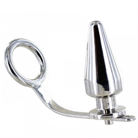 Anel peniano METAL HARD com plug anal de aço cirúrgico, ideal para prazer duplo e ereções intensas.