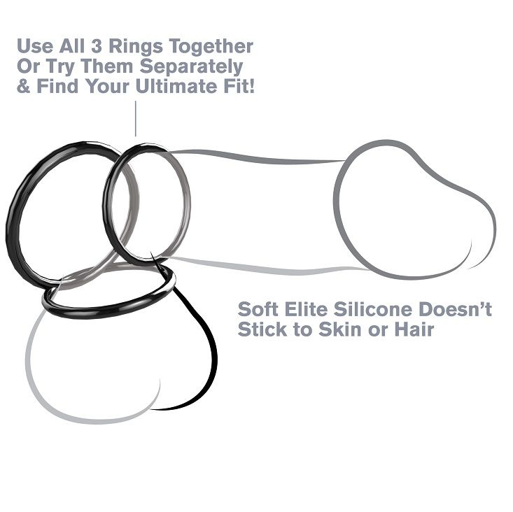 Anel Peniano Conjunto de Estamina de 3 Anéis de Silicone