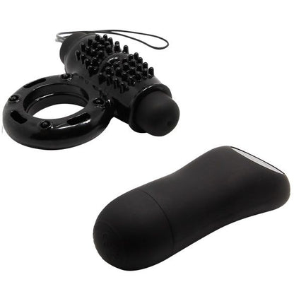 Anel peniano vibratório BAILE com controle remoto, design preto e 20 funções para prazer compartilhado.