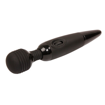 Close-up do BAILE Vibrador Power Wand Compacto Preto Potente, mostrando a sua cabeça flexível e design ergonómico em silicone.