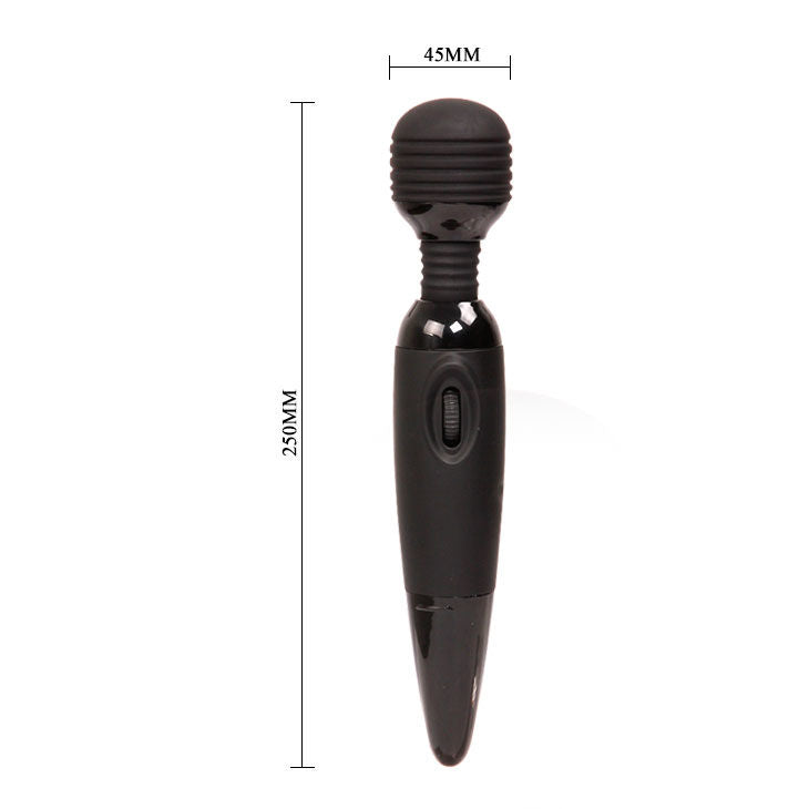 Close-up do BAILE Vibrador Power Wand Compacto Preto Potente, mostrando a sua cabeça flexível e design ergonómico em silicone.