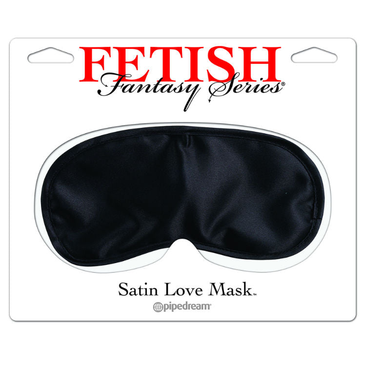 Máscara de Amor FETISH FANTASY SERIES em cetim preto para jogos sensuais.