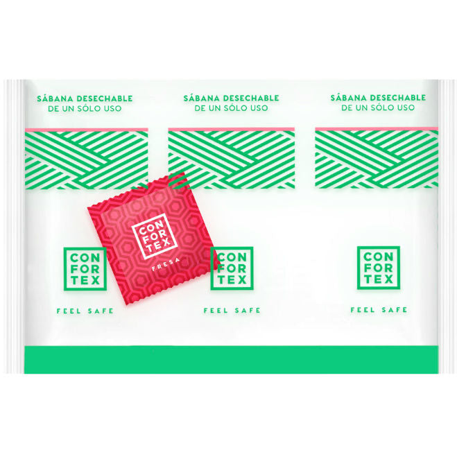 CONFORTEX Folhas Higiênicas Descartáveis com Preservativo Morango em embalagem individual.