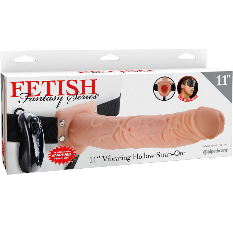 Close-up of the FETISH FANTASY SERIES Strap-On Oco Vibratório com Bolas 27,9cm showing its realistic texture and vibrating tip.