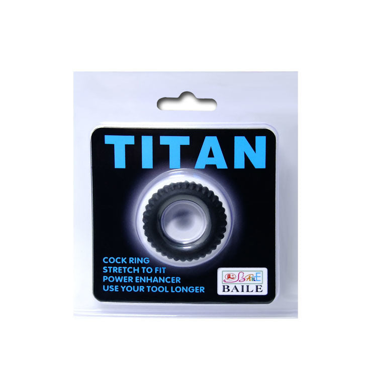 Imagem do Anel Peniano BAILE Titan Preto 1.9 CM, detalhando o material de silicone flexível e sua cor.