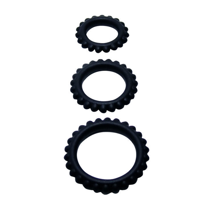 Conjunto Titan 3 Anéis Penianos BAILE Preto em silicone macio para ereção e prazer prolongado