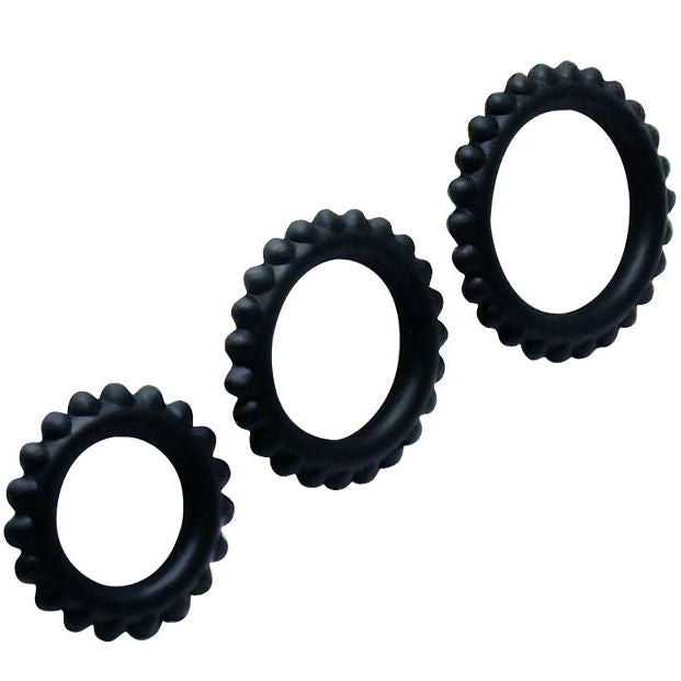 Conjunto Titan 3 Anéis Penianos BAILE Preto em silicone macio para ereção e prazer prolongado