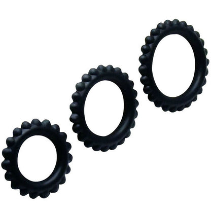 Conjunto Titan 3 Anéis Penianos BAILE Preto em silicone macio para ereção e prazer prolongado