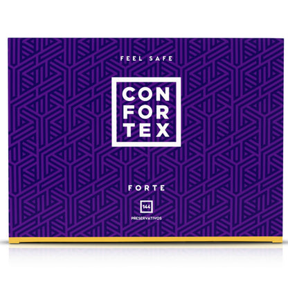 Embalagem de preservativos CONFORTEX Nature Forte com 144 unidades, destacando a proteção e segurança.