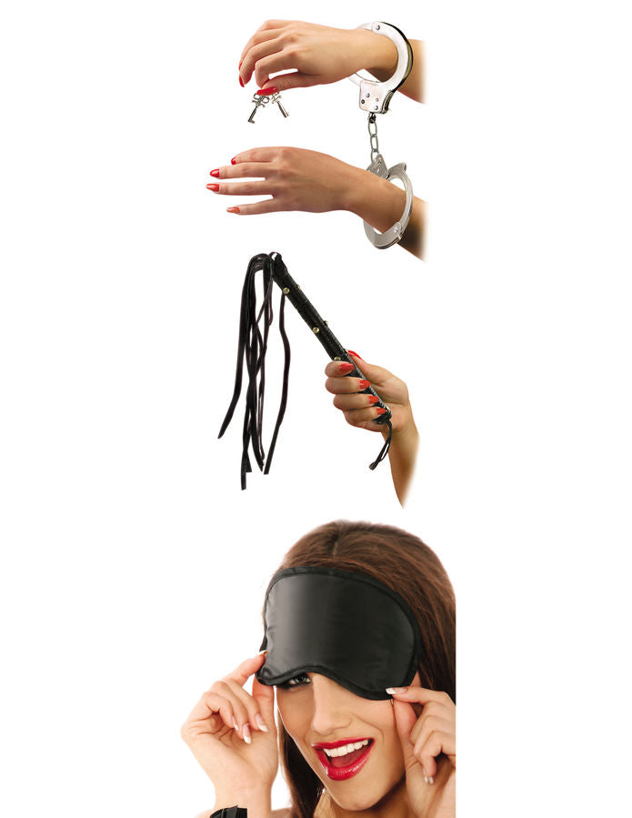 Kit de Fantasia FETISH FANTASY SERIES para Casais BDSM com algemas, chicote e máscara