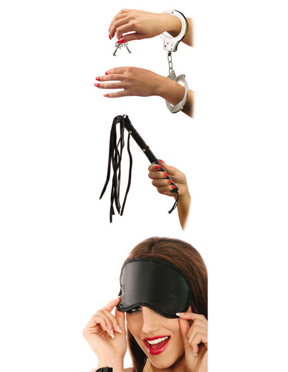 Kit de Fantasia FETISH FANTASY SERIES para Casais BDSM com algemas, chicote e máscara