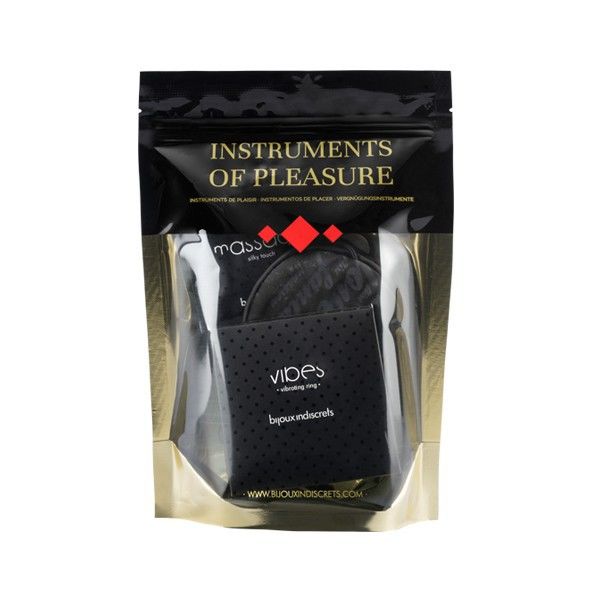 Kit BIJOUX Instrumentos de Prazer Nível Vermelho com anel vibratório, algemas e máscara para jogos BDSM