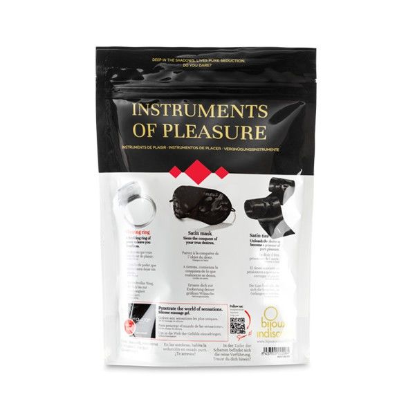 Kit BIJOUX Instrumentos de Prazer Nível Vermelho com anel vibratório, algemas e máscara para jogos BDSM