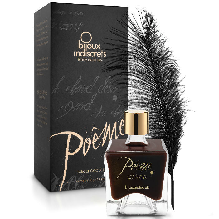 Frasco de tinta comestível BIJOUX Poeme sabor chocolate preto com caneta aplicadora para jogos eróticos