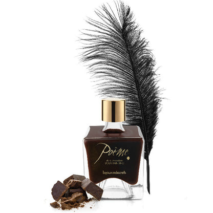 Frasco de tinta comestível BIJOUX Poeme sabor chocolate preto com caneta aplicadora para jogos eróticos