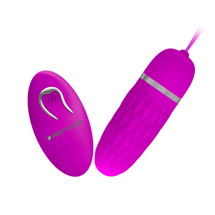 Close-up do Ovo Vibrante Pretty Love Flirtation Dawn com controlo remoto e design em silicone lilás.