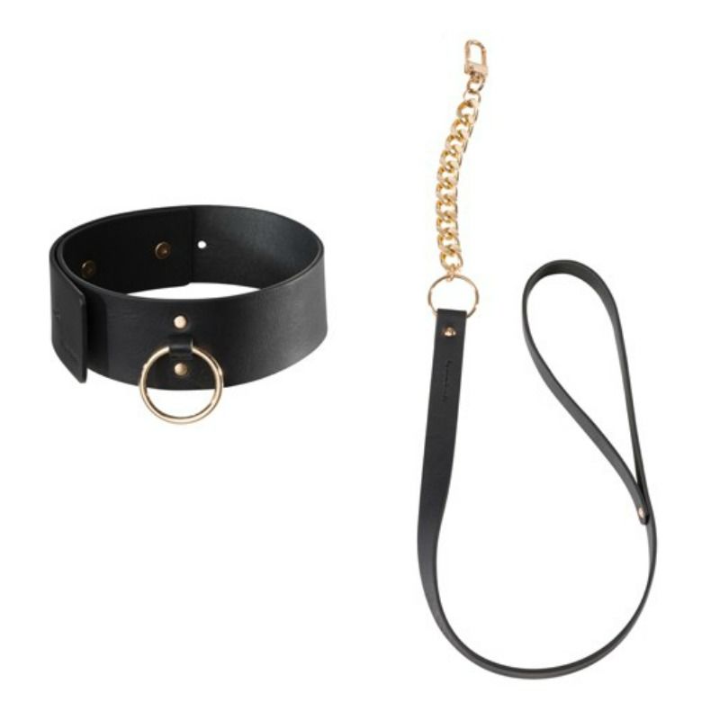 Detalhe do Colar BIJOUX INDISCRETS MAZE Preto com Guia, mostrando o design e a fivela ajustável.