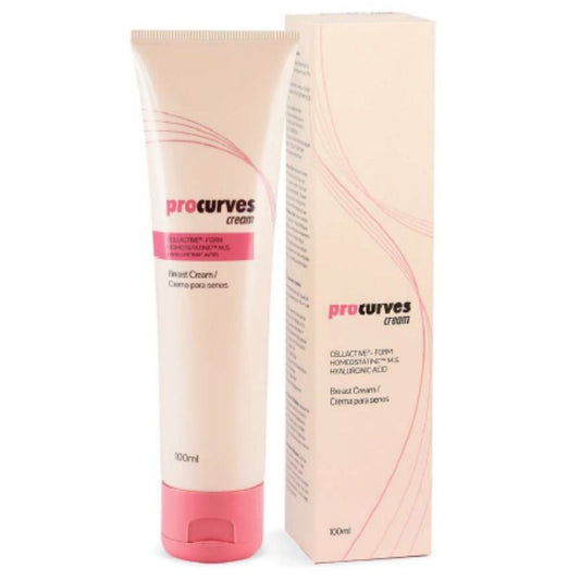 Embalagem de 500 COSMETICS Procurves Cream para reafirmar e aumentar o peito, exibindo detalhes do produto e ingredientes.