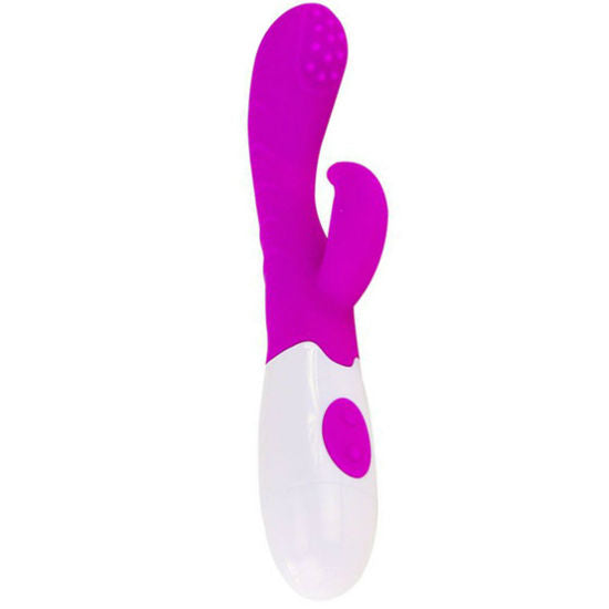 Close-up of the PRETTY LOVE Vibrador Arthur Lilás/Branco, showing its ergonomic design and silicone texture.