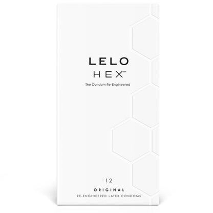Caixa de LELO Preservativo HEX 12 Unidades, destacando o design inovador e a embalagem.