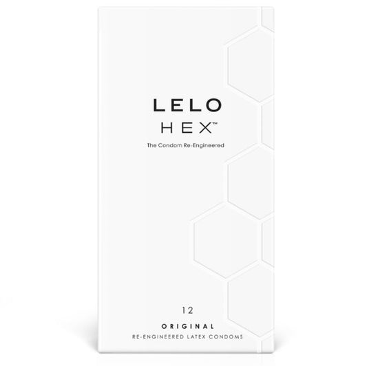 Caixa de LELO Preservativo HEX 12 Unidades, destacando o design inovador e a embalagem.