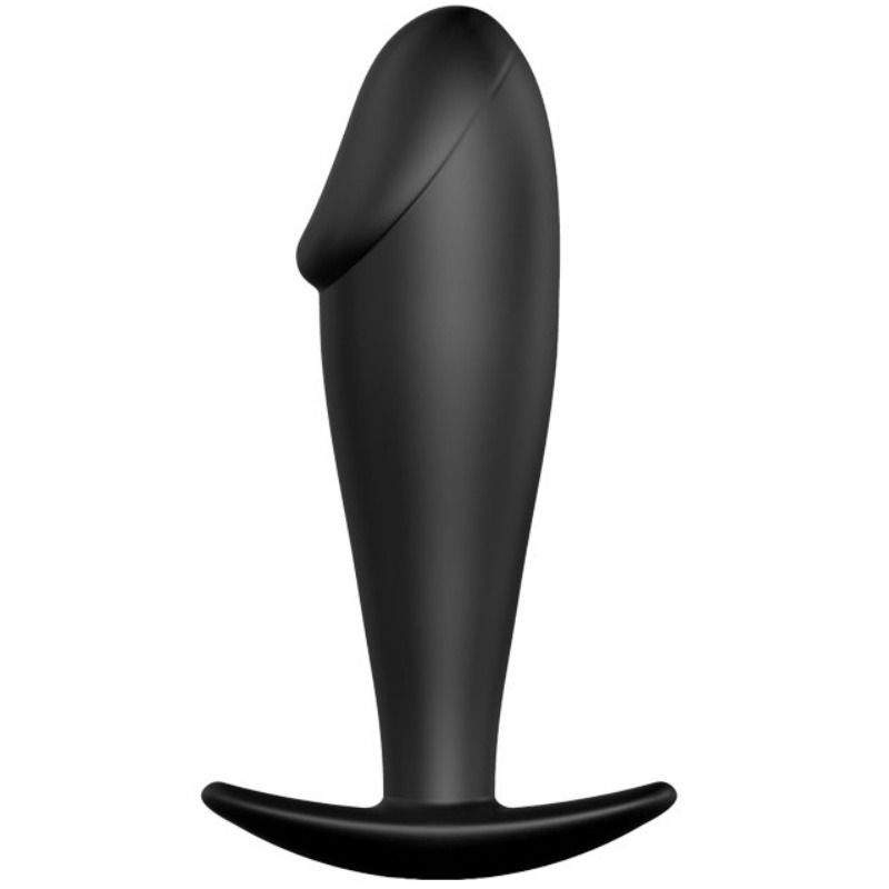 Close-up do PRETTY LOVE Plug Anal Formato Pénis de Silicone Preto, destacando o design anatómico e o material macio.