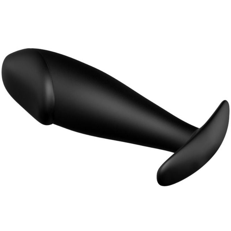 Close-up do PRETTY LOVE Plug Anal Formato Pénis de Silicone Preto, destacando o design anatómico e o material macio.