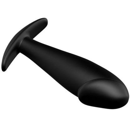 Close-up do PRETTY LOVE Plug Anal Formato Pénis de Silicone Preto, destacando o design anatómico e o material macio.