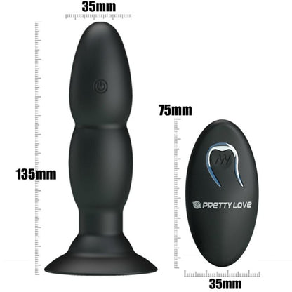 PRETTY LOVE Vibrador Love Plug Anal com Rotação e Controle Remoto, mostrando seu design e funcionalidades.