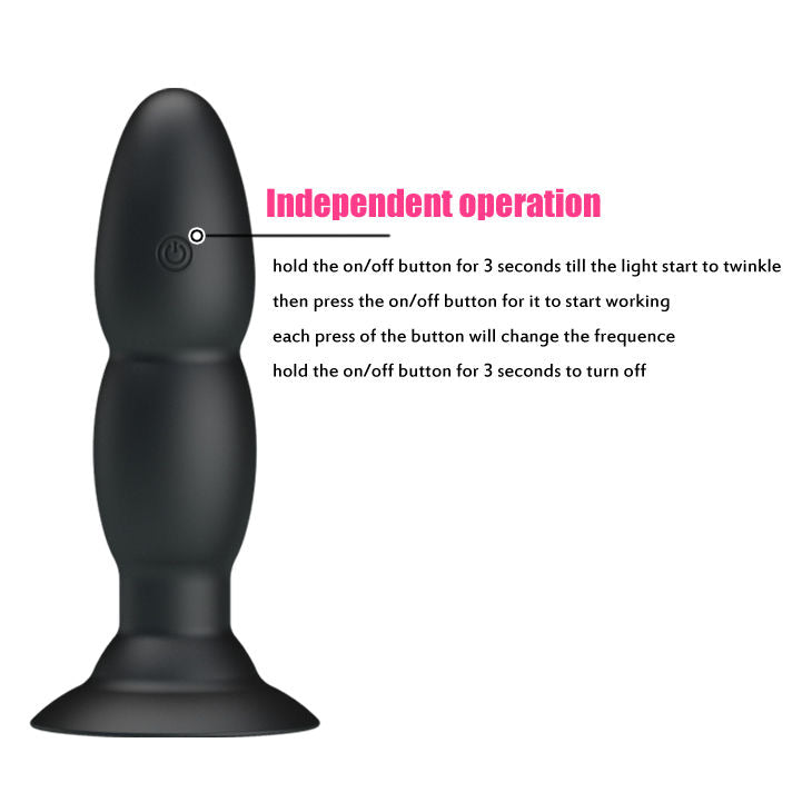 PRETTY LOVE Vibrador Love Plug Anal com Rotação e Controle Remoto, mostrando seu design e funcionalidades.