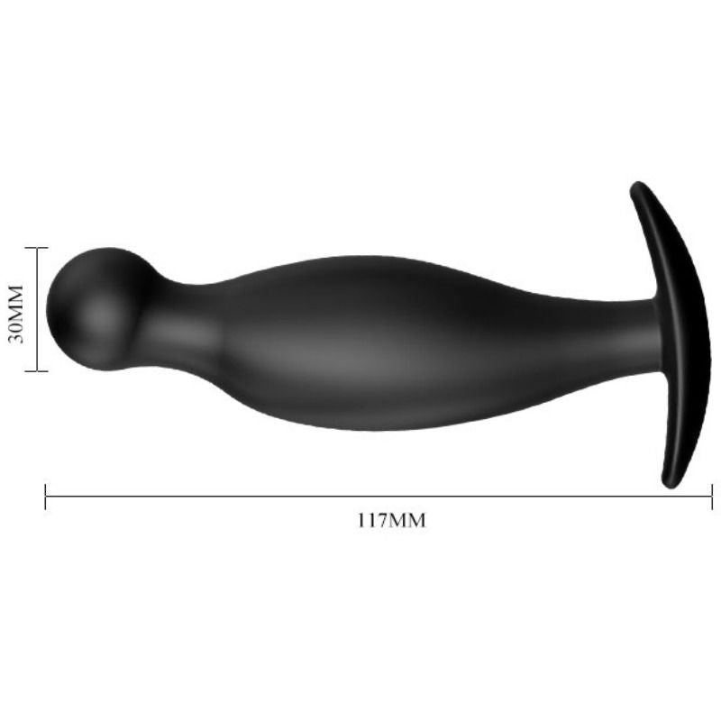 Close-up do Plug Anal de Silicone Ergonômico PRETTY LOVE 11.7 CM Preto, mostrando seu design e material.
