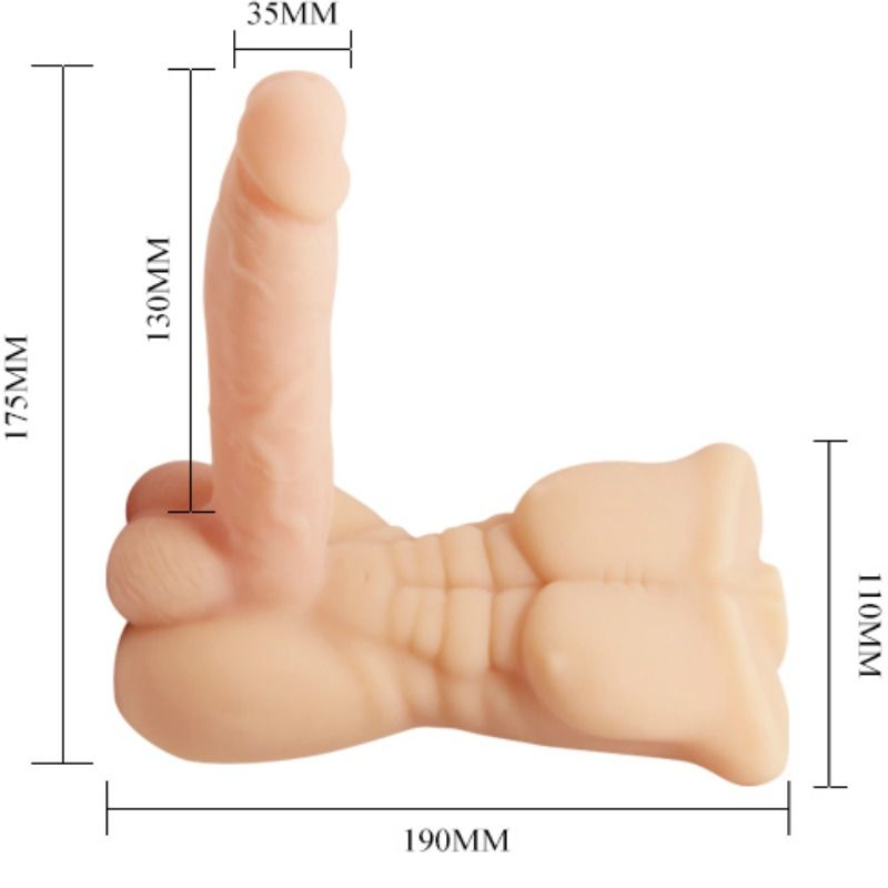 Baile Temptation Torso Masculino Vibratório com Controle Remoto, detalhe do material e funcionalidades.