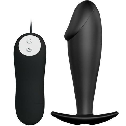 Plug anal vibratório PRETTY LOVE em silicone preto, formato de pénis com controlo remoto.