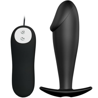 Plug anal vibratório PRETTY LOVE em silicone preto, formato de pénis com controlo remoto.