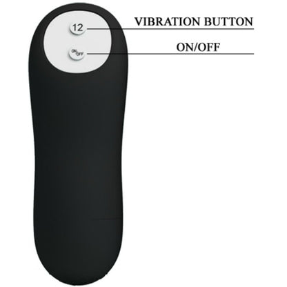 Plug anal vibratório PRETTY LOVE em silicone preto, formato de pénis com controlo remoto.