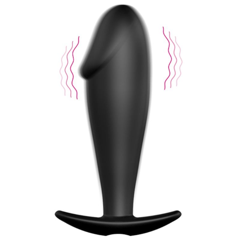 Plug anal vibratório PRETTY LOVE em silicone preto, formato de pénis com controlo remoto.