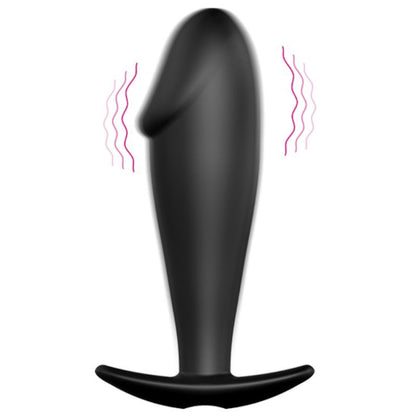 Plug anal vibratório PRETTY LOVE em silicone preto, formato de pénis com controlo remoto.