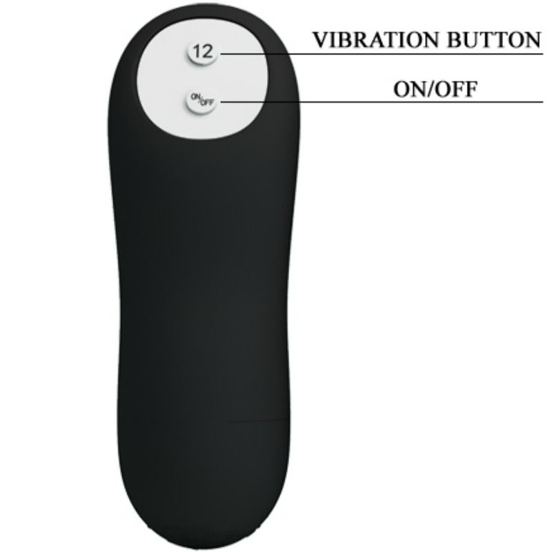 Close-up of the PRETTY LOVE Plug Anal de Silicone com 12 Modos de Vibração mostrando sua textura, forma e controle remoto.
