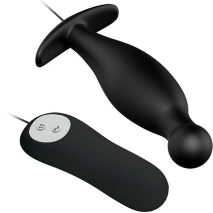 PRETTY LOVE Plug Anal de Silicone Vibratório 12 Modos com Controlo Remoto, mostrando seu design ergonómico e cor preta.