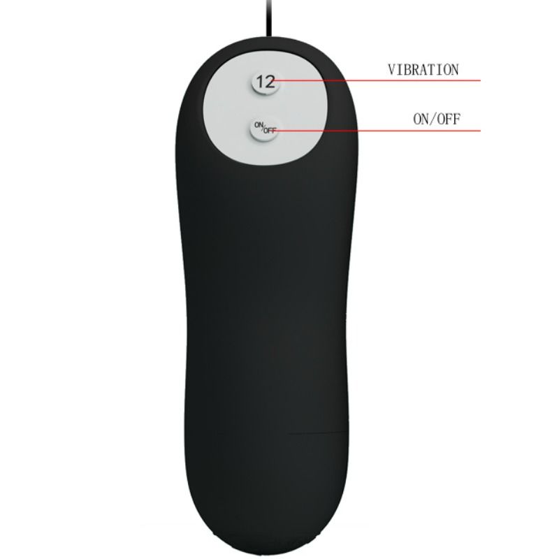 PRETTY LOVE Plug Anal de Silicone Vibratório 12 Modos com Controlo Remoto, mostrando seu design ergonómico e cor preta.