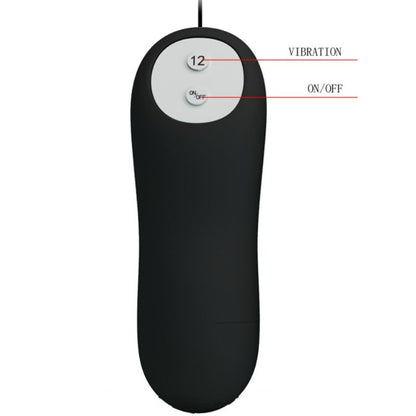 PRETTY LOVE Plug Anal de Silicone Vibratório 12 Modos com Controlo Remoto, mostrando seu design ergonómico e cor preta.