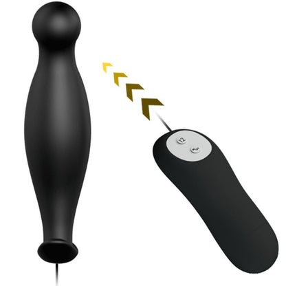 PRETTY LOVE Plug Anal de Silicone Vibratório 12 Modos com Controlo Remoto, mostrando seu design ergonómico e cor preta.