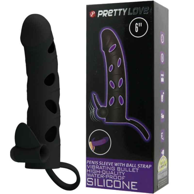Capa de silicone vibratória PRETTY LOVE 15.2 CM para aumento e estimulação