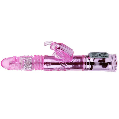 Vibrador Baile Recarregável com rotação e estimulador de borboleta pulsante, em silicone.