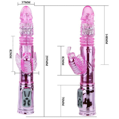 Vibrador Baile Recarregável com rotação e estimulador de borboleta pulsante, em silicone.