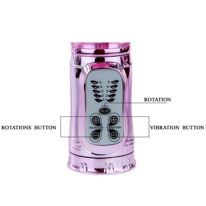 Vibrador Baile Recarregável com rotação e estimulador de borboleta pulsante, em silicone.