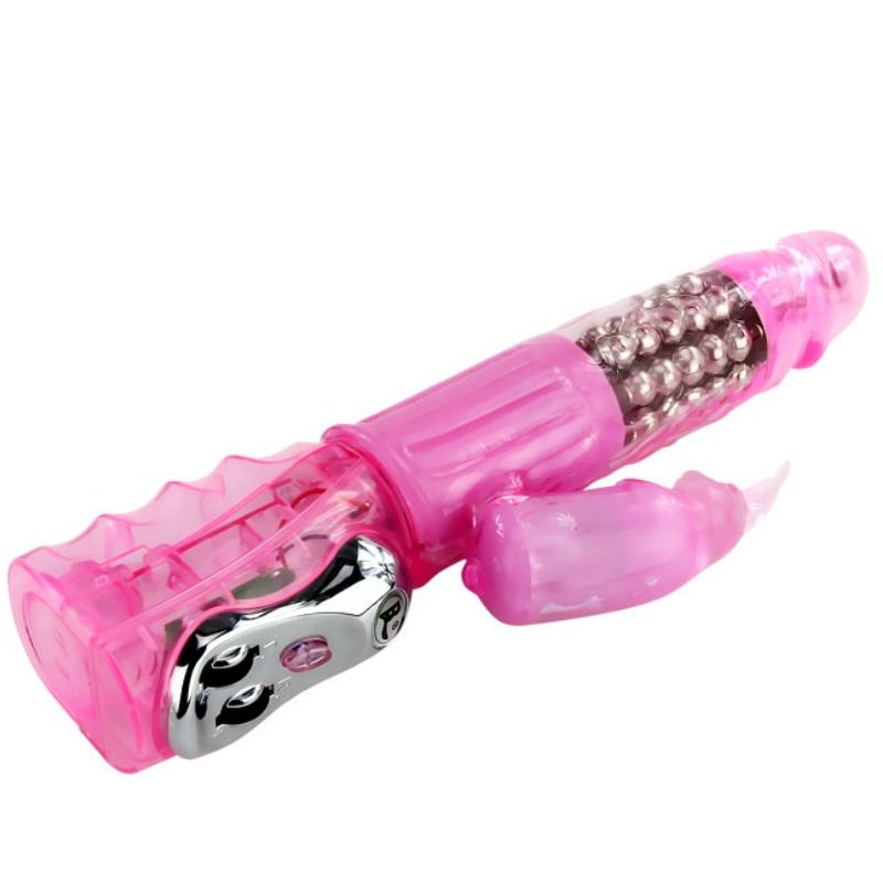 Imagem do BAILE Vibrador Coelho com Rotação e Multivelocidade, destacando o design e as características de estimulação clitoriana e do ponto G.