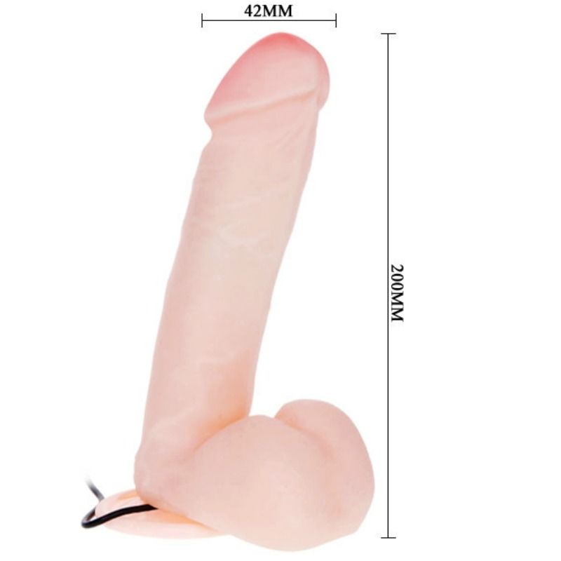 Detalhe do Dildo Realista Vibratório BAILE de 20cm com ventosa, destacando sua textura e forma ergonómica.