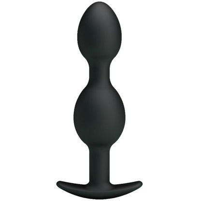 Detalhe das Bolas Anais de Silicone PRETTY LOVE 12.5cm Pretas, mostrando sua textura e design ergonómico.